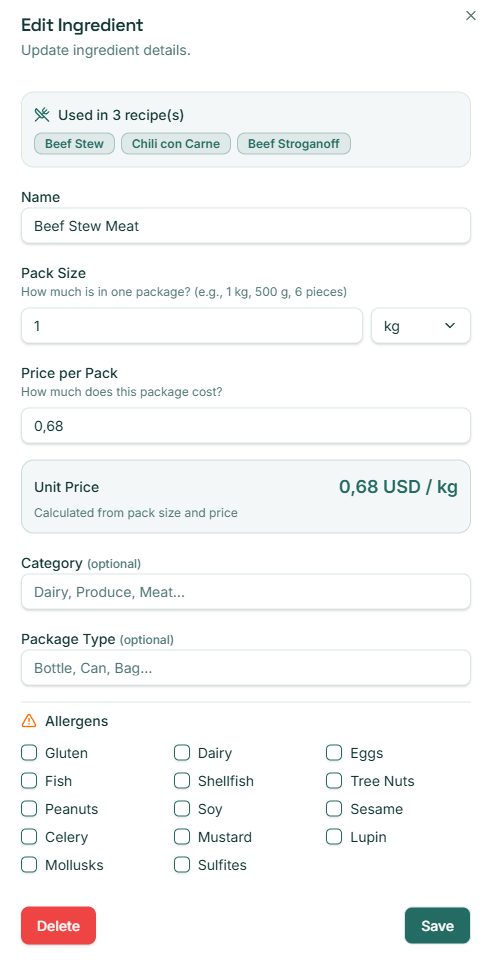 Ingredient Database